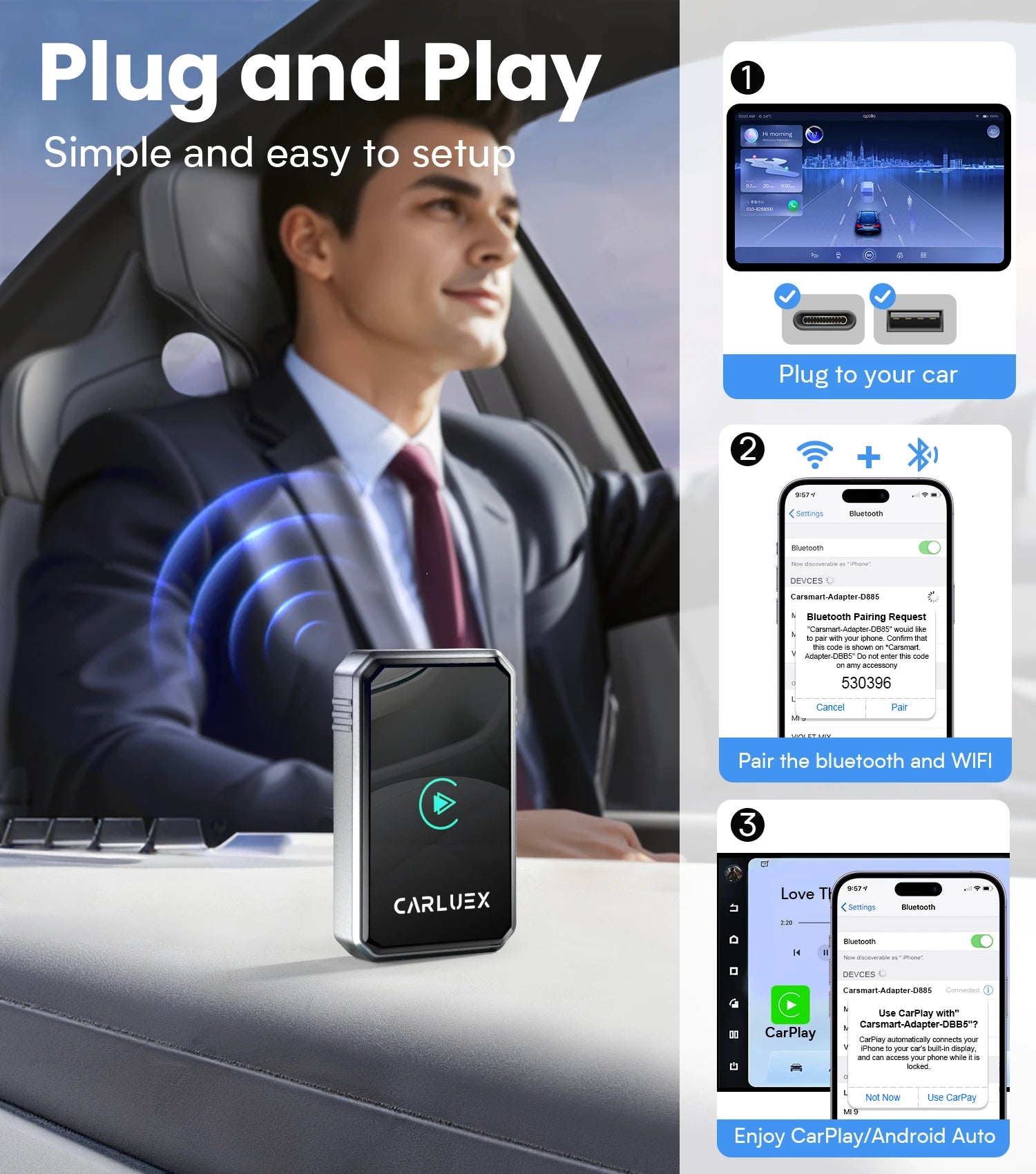 CARLUEX LINK Wireless CarPlay and Android Auto Adapter