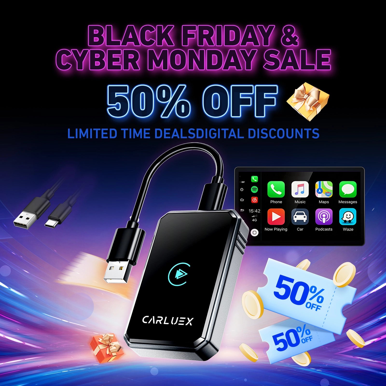 CARLUEX LINK Wireless CarPlay and Android Auto Adapter