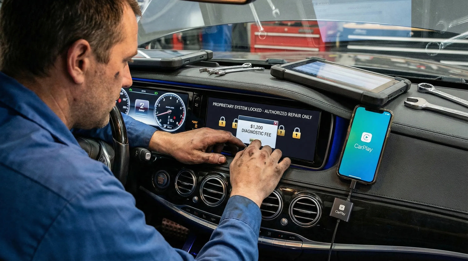 Proprietary system repair trap 2026 – automakers rejecting CarPlay expensive fixes software lock-in buyer warnings
