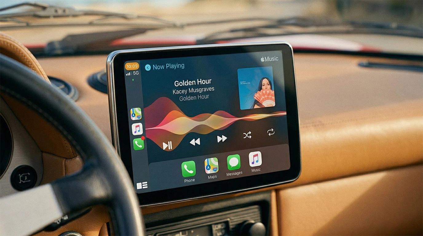 CarPlay audio interface on a vehicle infotainment display