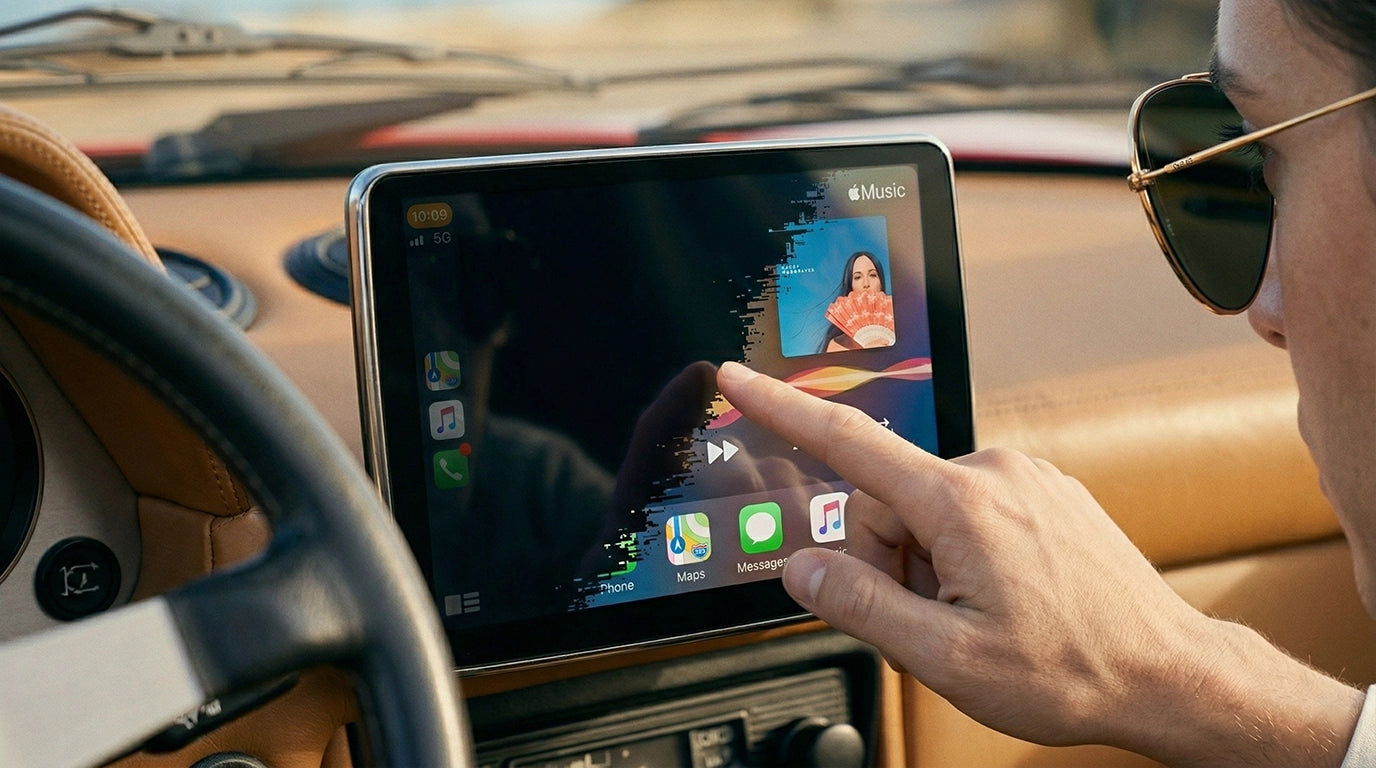 Car infotainment display being checked during a CarPlay screen troubleshooting step