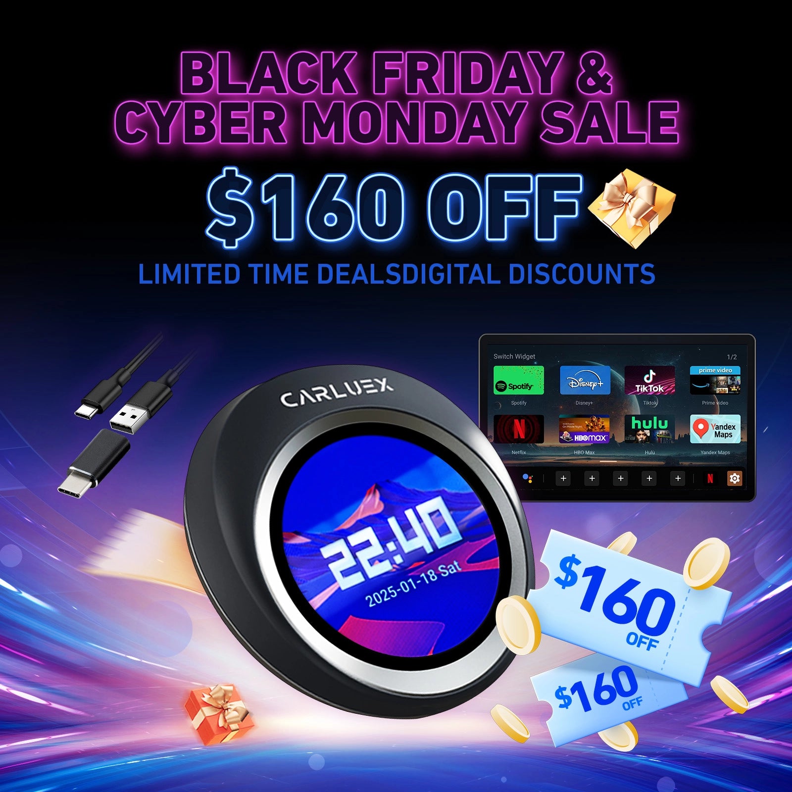 CARLUEX VISION Wireless CarPlay Adapter with Screen Control